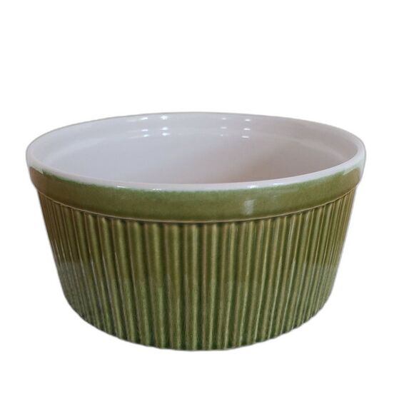 Over and Back Ceramic Soufflé Green Baking Dish Large Ramekin Made in Portugal - Picture 1 of 11